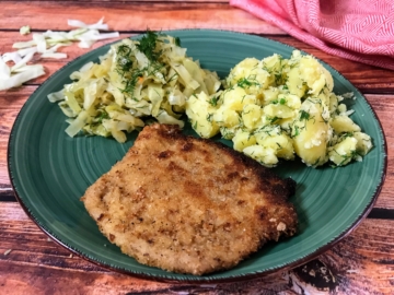 Pork Cutlets with Potatoes and Fried Cabbage