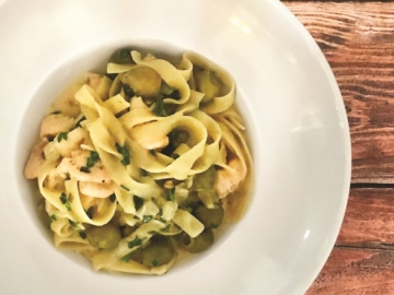 Tagliatelle with Lemon Chicken, Capers, and Green Olives