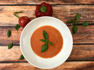 Roasted Red Pepper Soup with Mascarpone and Basil